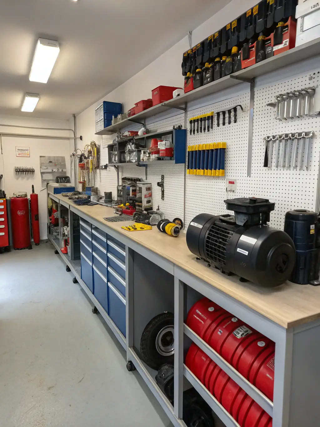 A clean and organized workshop area with various tools and equipment, emphasizing All Recovery Towing's commitment to quality and professionalism.